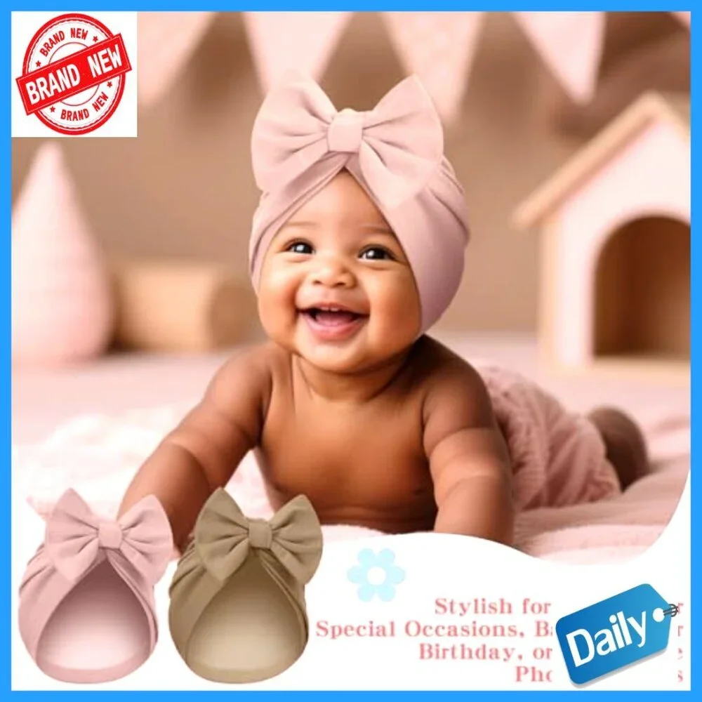 Newborn Satin Bonnet Set 0-6 Months Stretchy Turban Hats with Bow